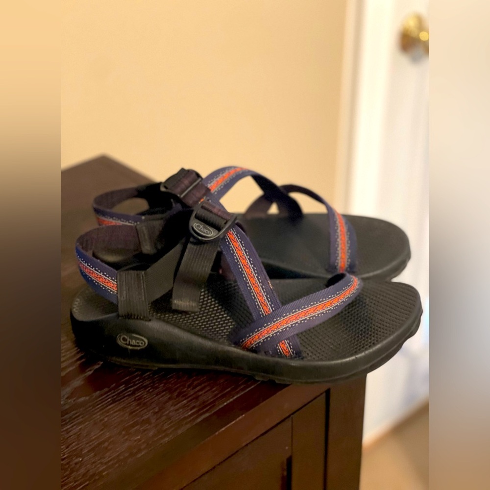 Chaco Mens Size 11 Black Z1 Classic VIBRAM ORANGE NAVY Sandals Wide Thick Strap